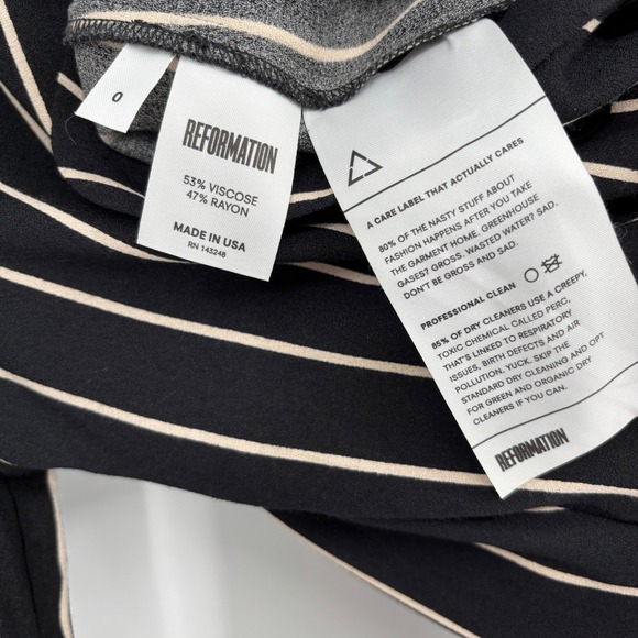 Reformation Weston Striped‎ Jumpsuit Sz 0 Wide Leg Black Beige Mesh Tag Tailored - Picture 4 of 16